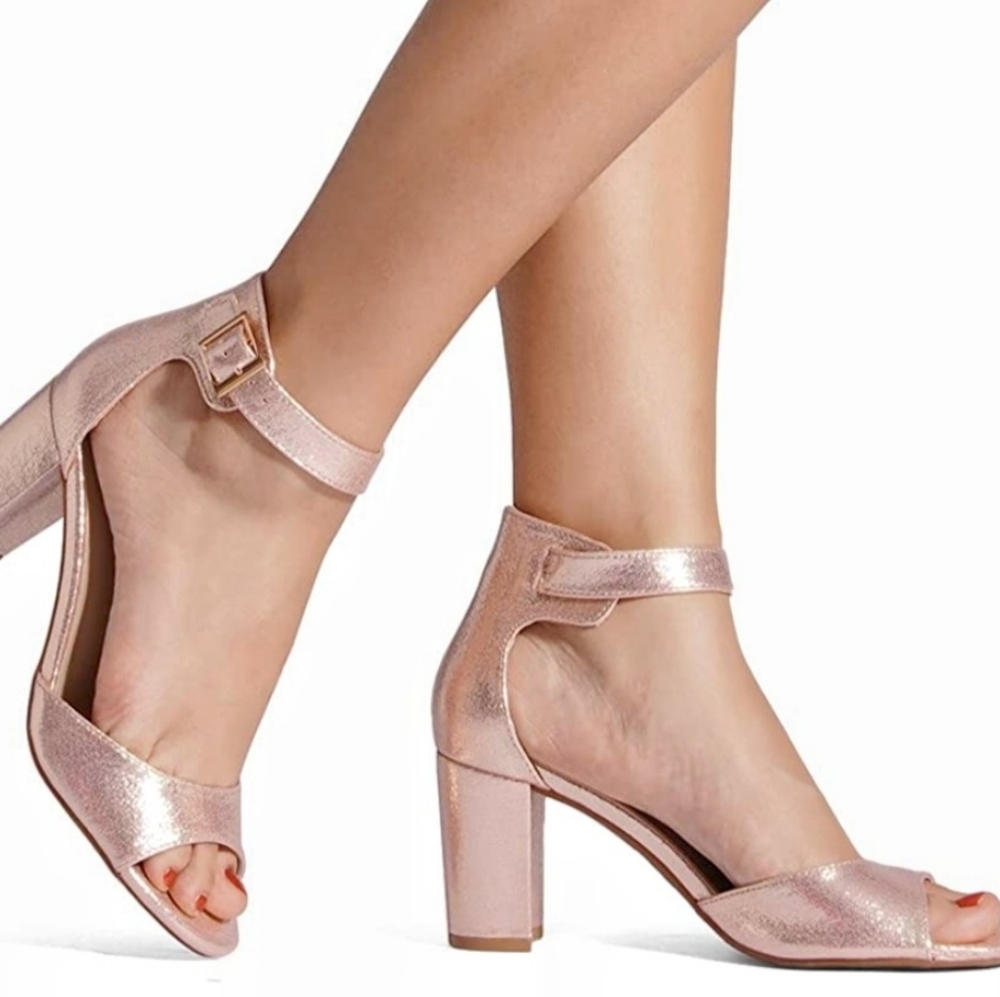 Dream Pairs Rose Gold Block Heel Sandal